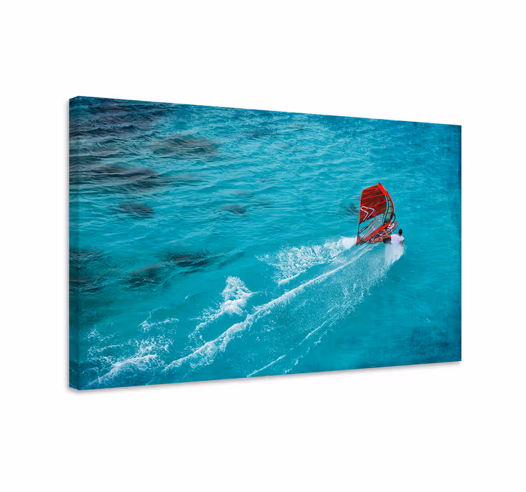 Quadro blu windsurfista sull'acqua - TenStickers