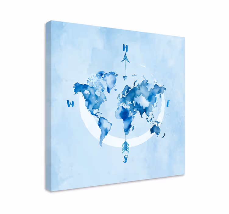 Quadro blu planisfero blu acquerello - TenStickers