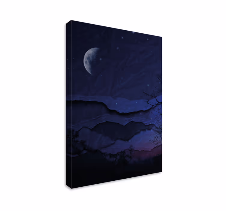 Quadro blu paesaggio notturno originale con luna - TenStickers
