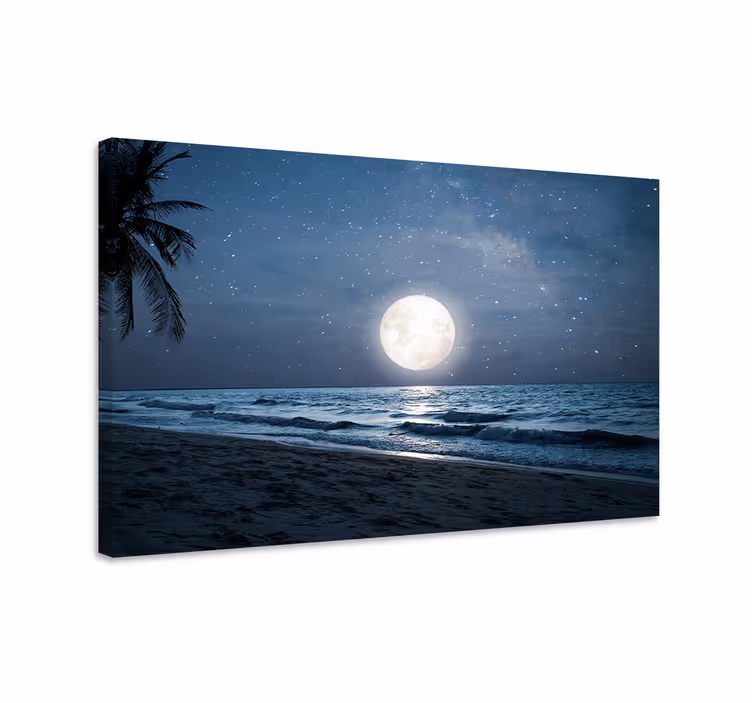Quadro blu luce della luna piena sul mare - TenStickers