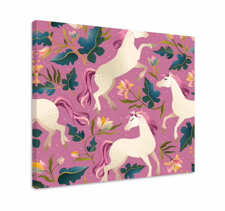 Quadro con cavallo design floreale rosa - TenStickers