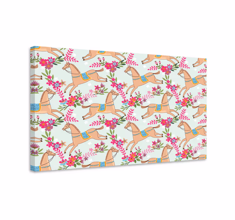 Quadro con cavallo motivo fiori rosa - TenStickers