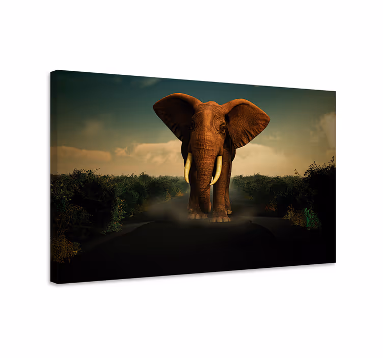 Quadro con elefanti elefante sulla strada - TenStickers