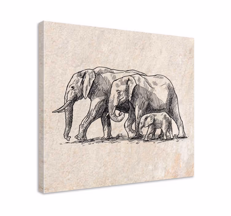 Quadro con elefanti schizzo di elefanti - TenStickers