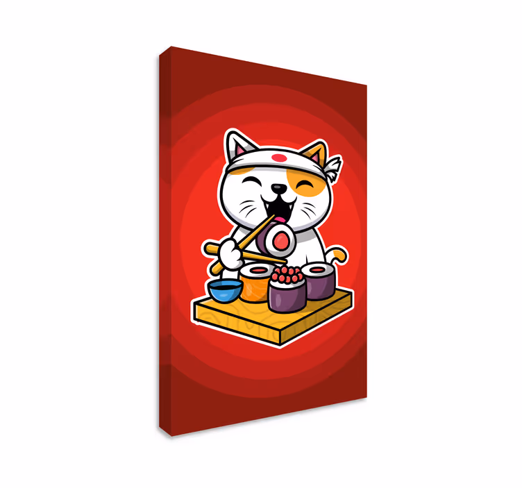 Quadro gatto adorabile che mangia sushi - TenStickers