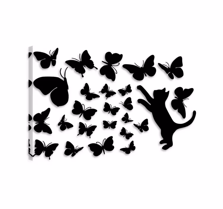 Quadro gatto adesivi farfalle e gatto cacciatore - TenStickers