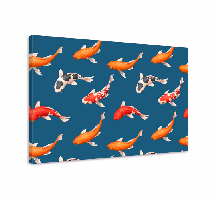 Quadro pesci motivo koi su sfondo blu - TenStickers