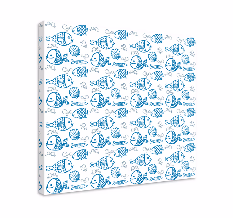 Quadro pesci pesci blu disegnati su sfondo bianco - TenStickers