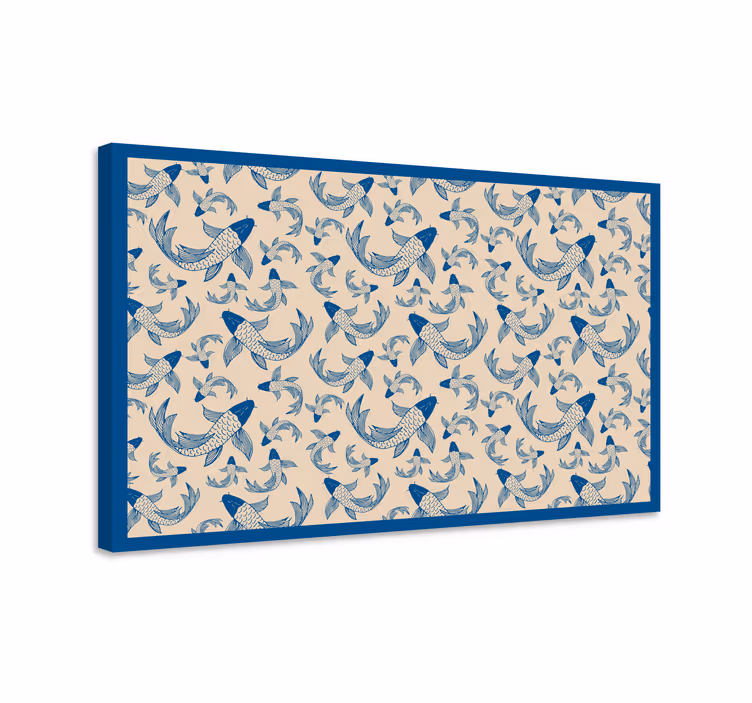 Quadro pesci pesci blu che nuotano su sfondo beige - TenStickers