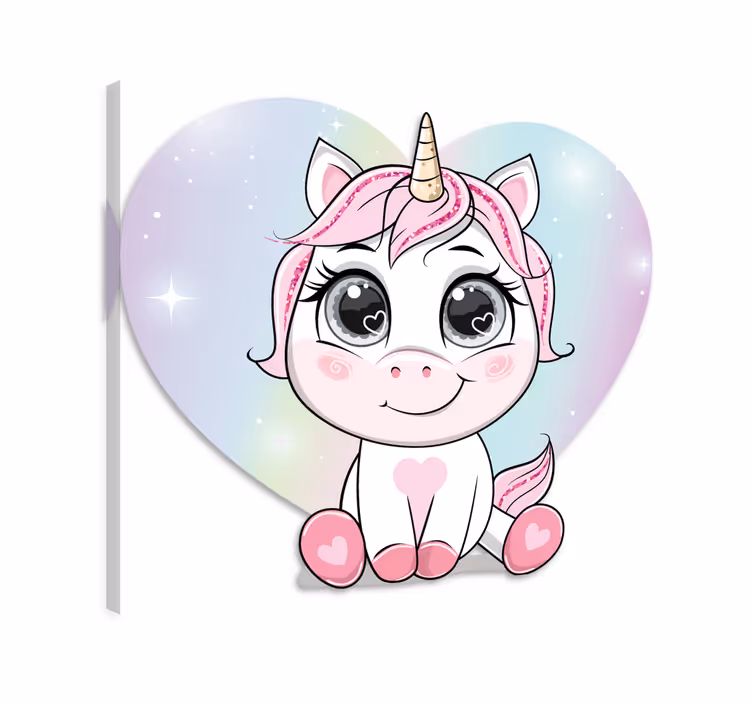 Quadro unicorno cuori d'amore in cartone animato - TenStickers