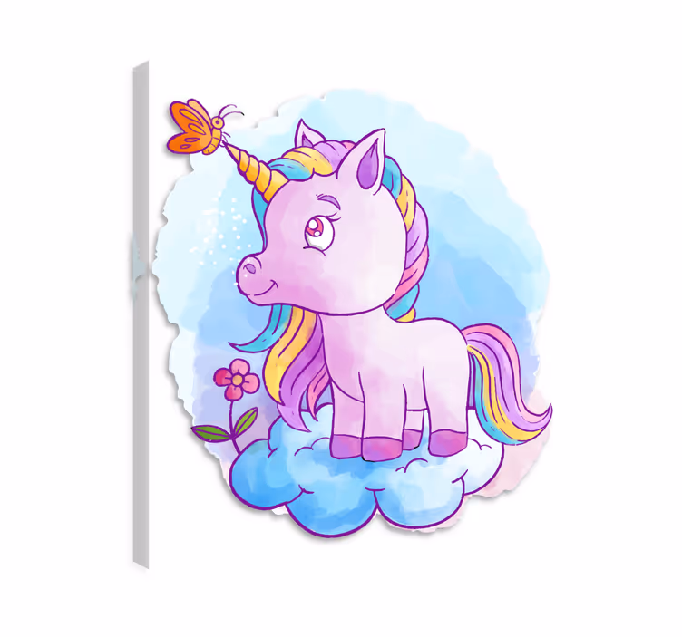 Quadro unicorno con farfalla e arcobaleno - TenStickers