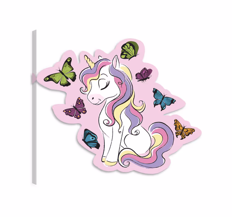 Quadro unicorno con farfalle multicolori - TenStickers