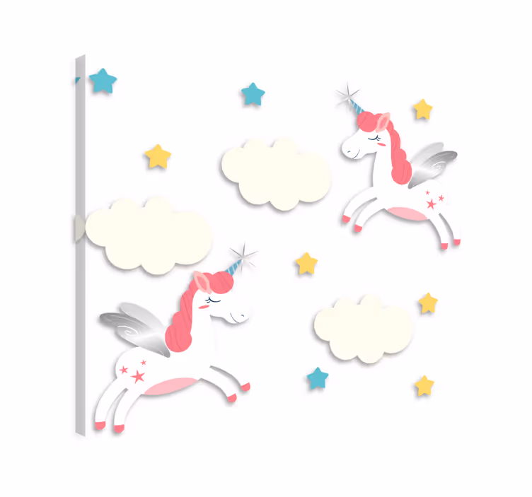 Quadro unicorno nuvole stelle rosa adesivo muro - TenStickers