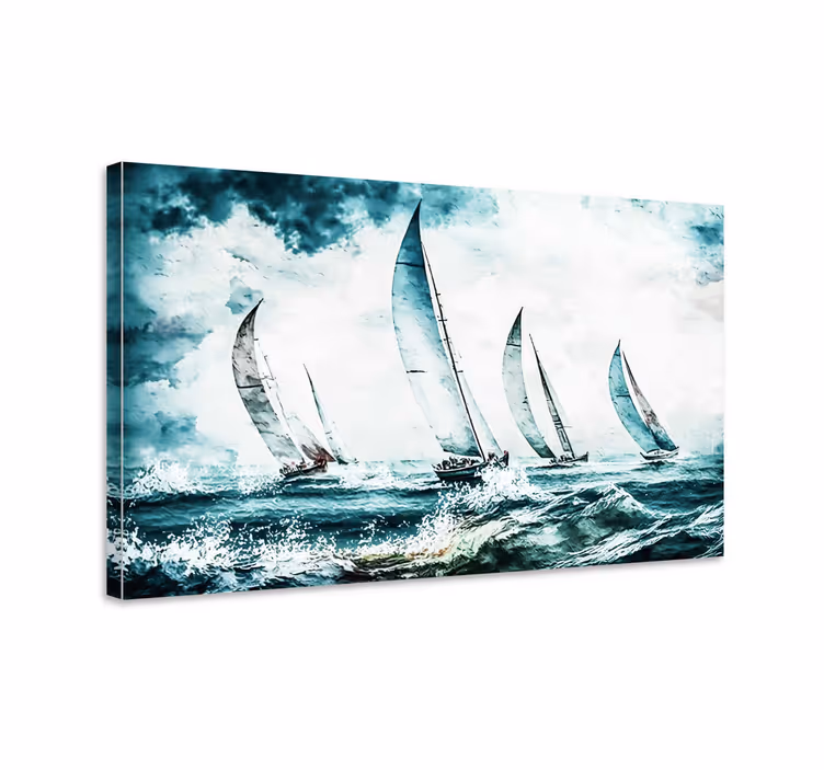 Quadro blu dipinto di velieri in mare - TenStickers