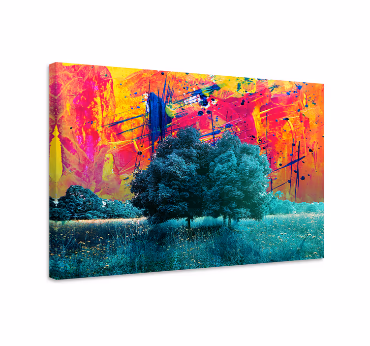 Quadro moderno Paesaggio colorato campo con alberi - TenStickers