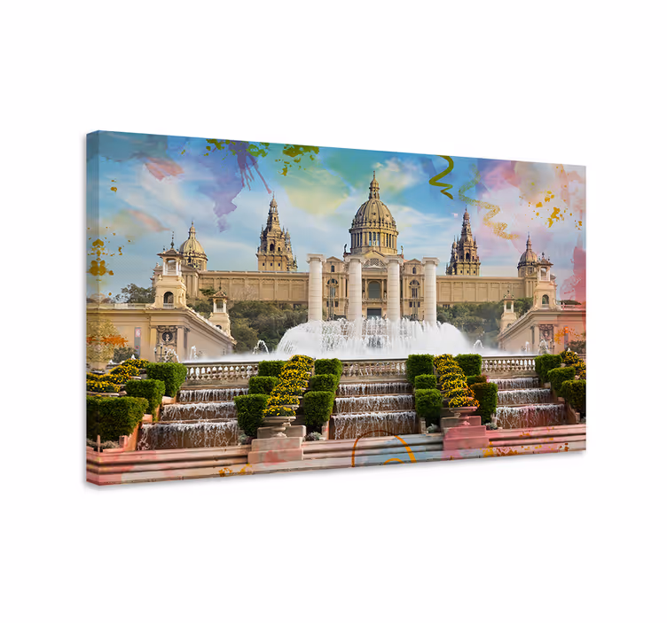 Quadro città e paesi splendore della fontana di barcellona - TenStickers