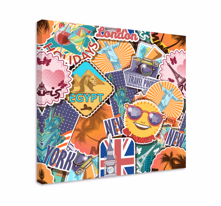 Quadro città e paesi collage di viaggio globale - TenStickers