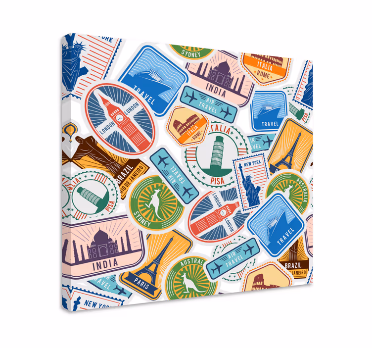 Quadro città e paesi collage di punti di riferimento globali - TenStickers