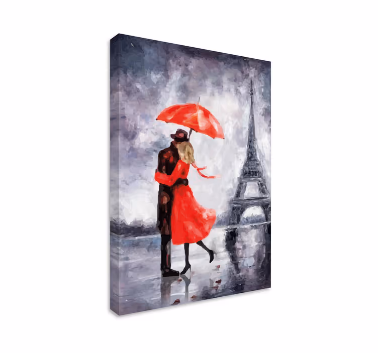 Dipinto elegante abbraccio romantico a parigi - TenStickers