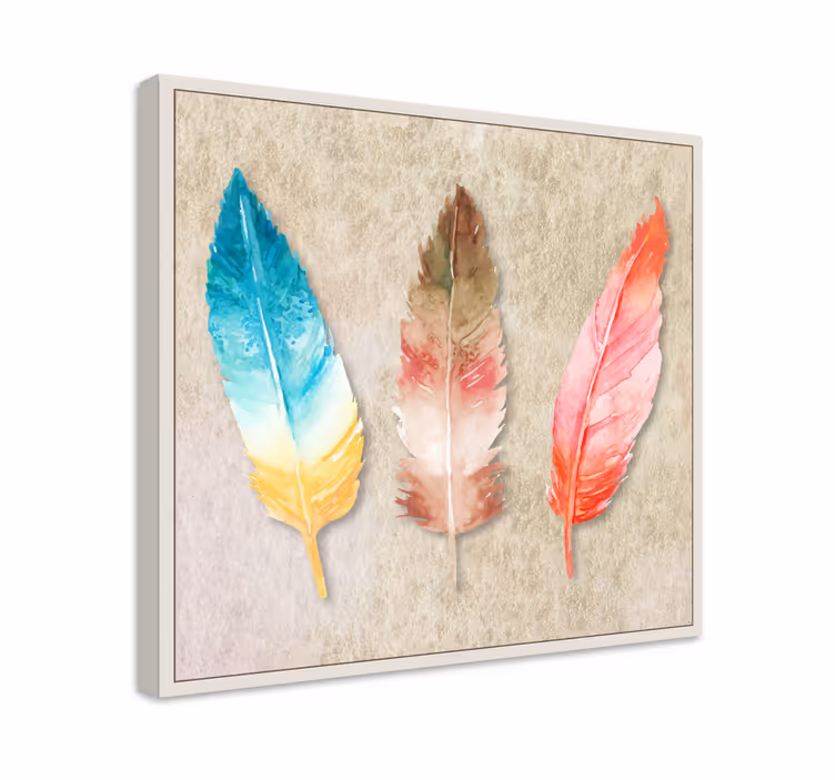 Quadro penna trio di piume colorate - TenStickers