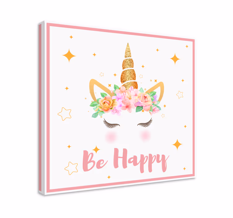 Quadro unicorno Frase di unicorni sii felice - TenStickers