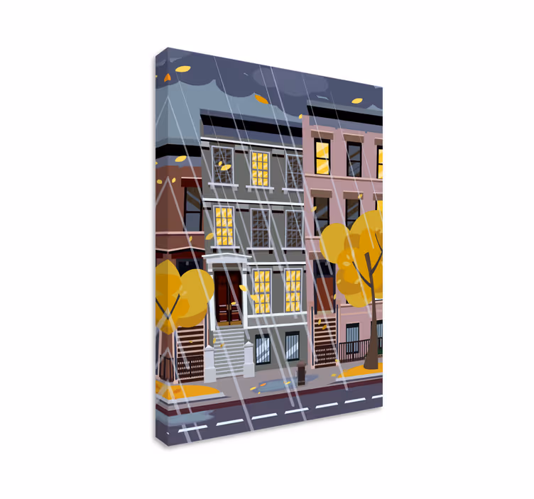 Quadro città e paesi scena di pioggia urbana - TenStickers