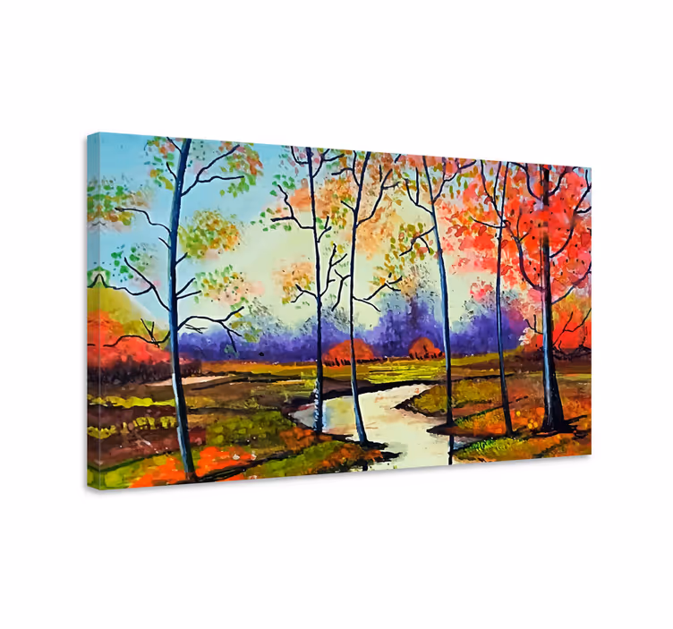 Quadro paesaggio scena del fiume in autunno - TenStickers