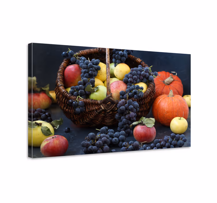 Dipinto frutta e natura morta cesto di raccolta abbondante - TenStickers