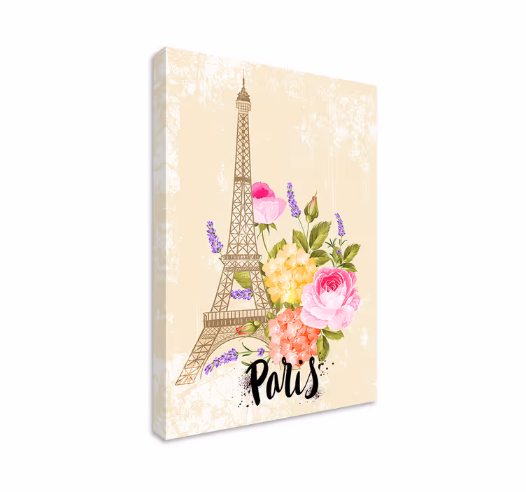 Quadro città e paesi fiori della torre eiffel - TenStickers