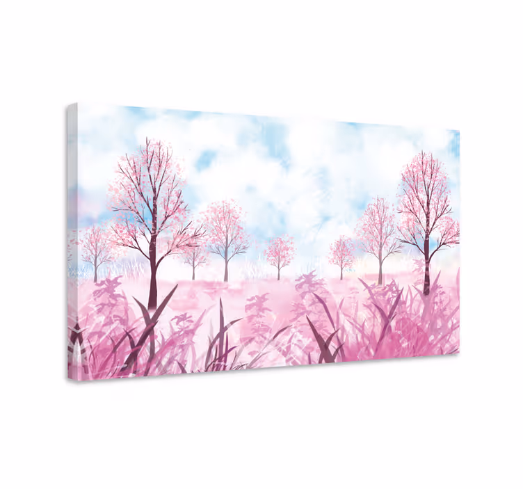 Dipinto fiori e piante paesaggio di fiori rosa - TenStickers
