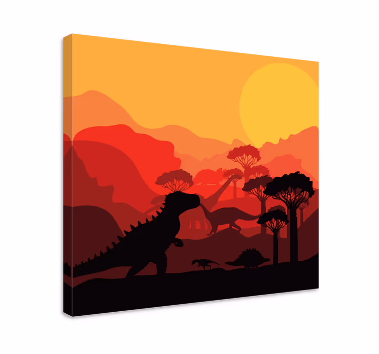 Dipinto dinosauri paesaggio silhouette dinosauri - TenStickers