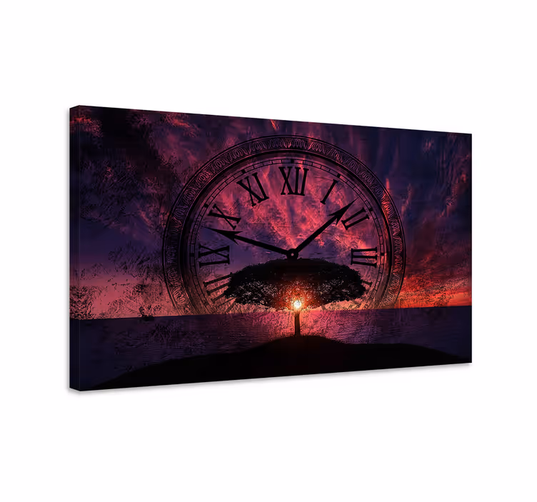 Quadro astratto tramonto senza tempo con albero - TenStickers