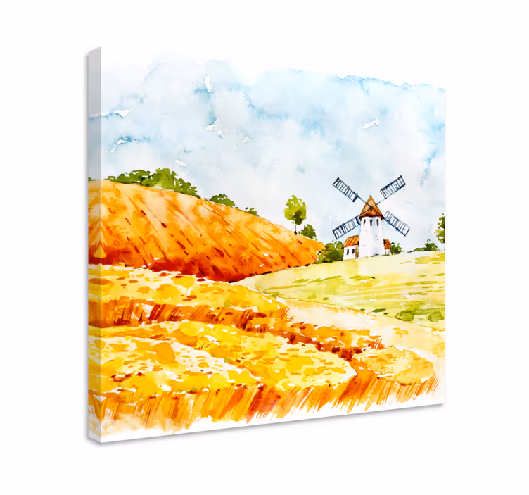 Quadro paesaggio mulino a vento nei campi - TenStickers