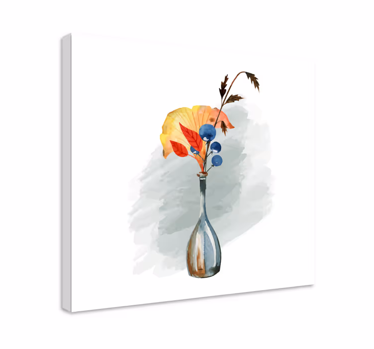 Dipinto fiori e piante vaso con foglie autunnali - TenStickers