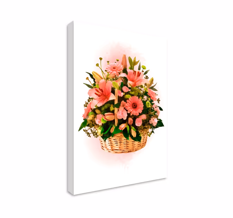 Dipinto fiori e piante cesto di fiori rosa - TenStickers