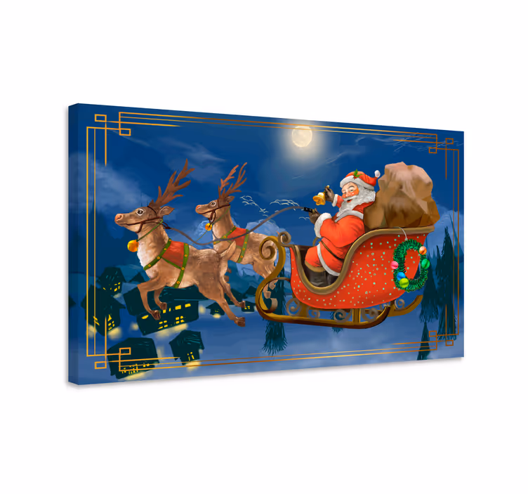 Quadro 3d slitta allegra di babbo natale - TenStickers