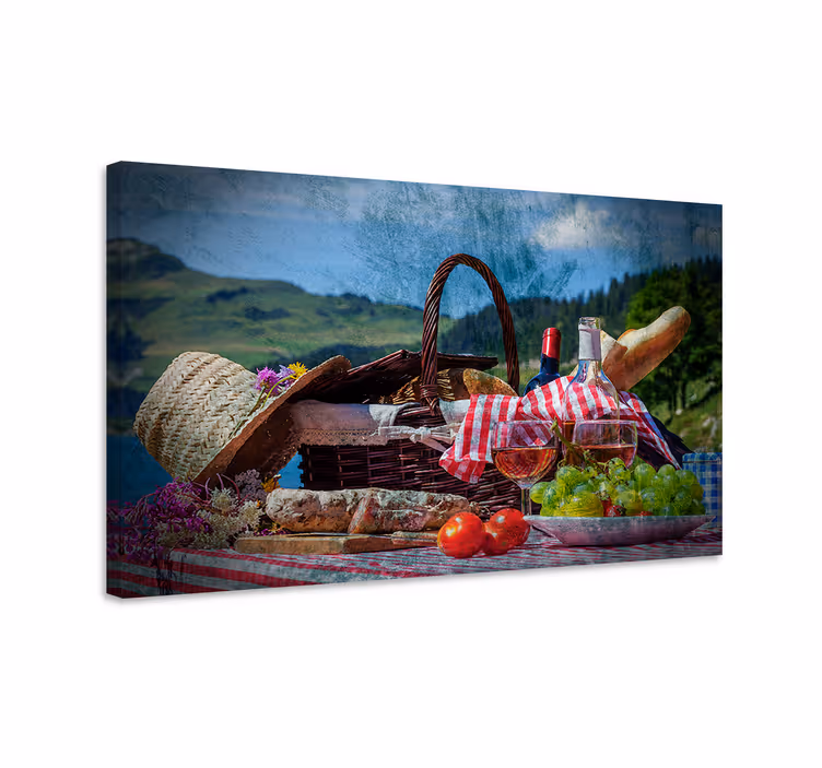 Quadro paesaggio scena di picnic con cesto - TenStickers