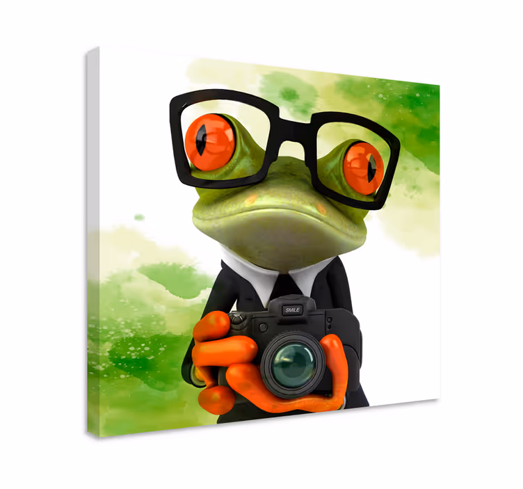 Quadro con animali e insetti rana con macchina fotografica - TenStickers