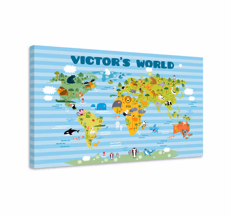 Quadro mappamondo mappa delle avventure degli animali - TenStickers