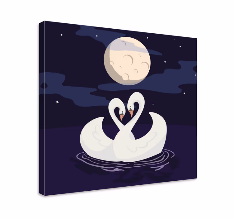 Quadro con animali e insetti cigni nell'abbraccio della luna - TenStickers