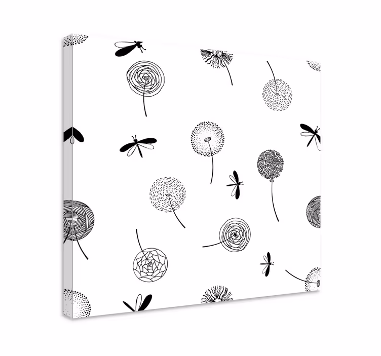 Dipinto fiori e piante libellule ed elementi floreali - TenStickers