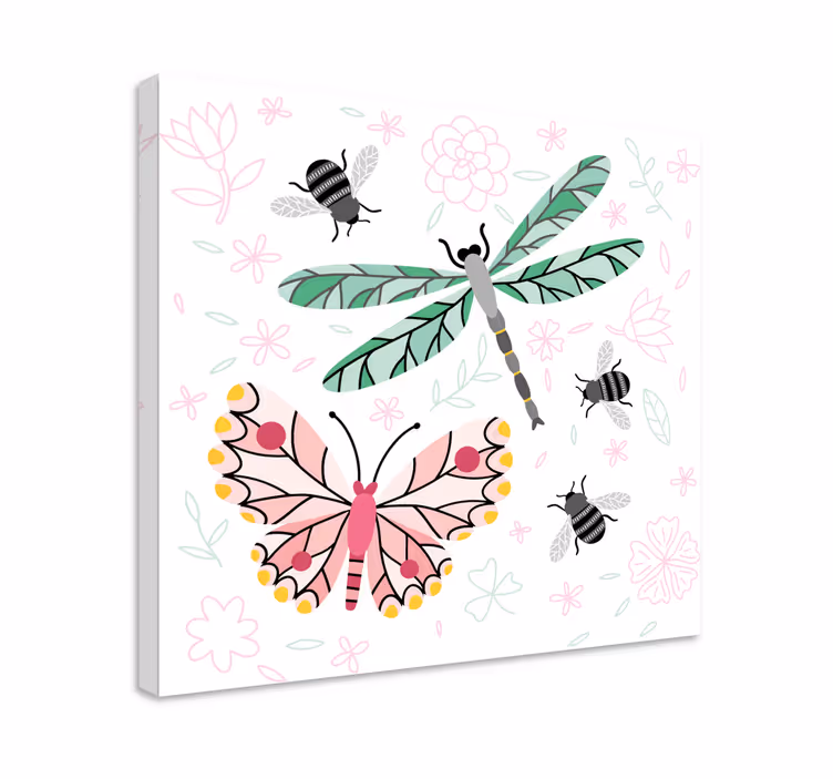 Dipinto farfalle insetti e fiori - TenStickers