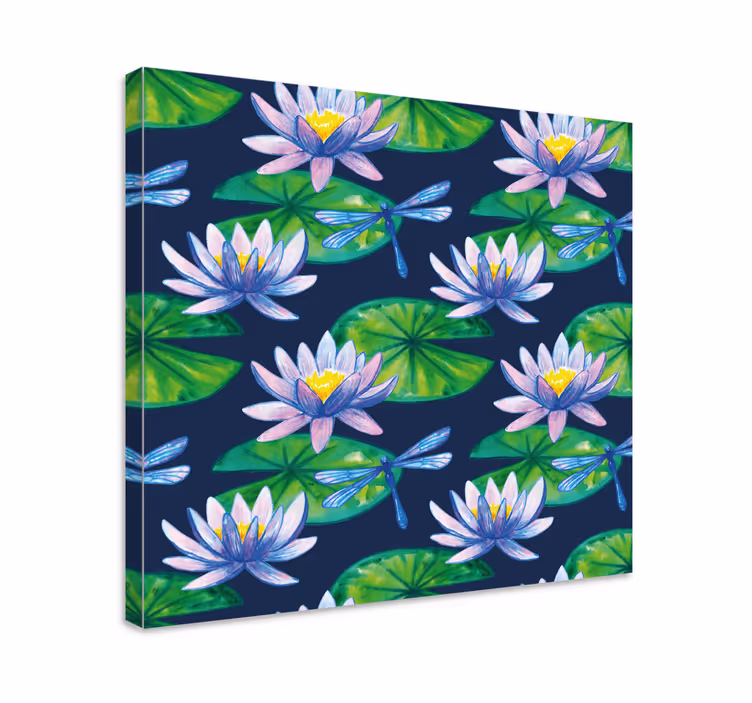 Dipinto fiori e piante fiori di loto e libellule - TenStickers