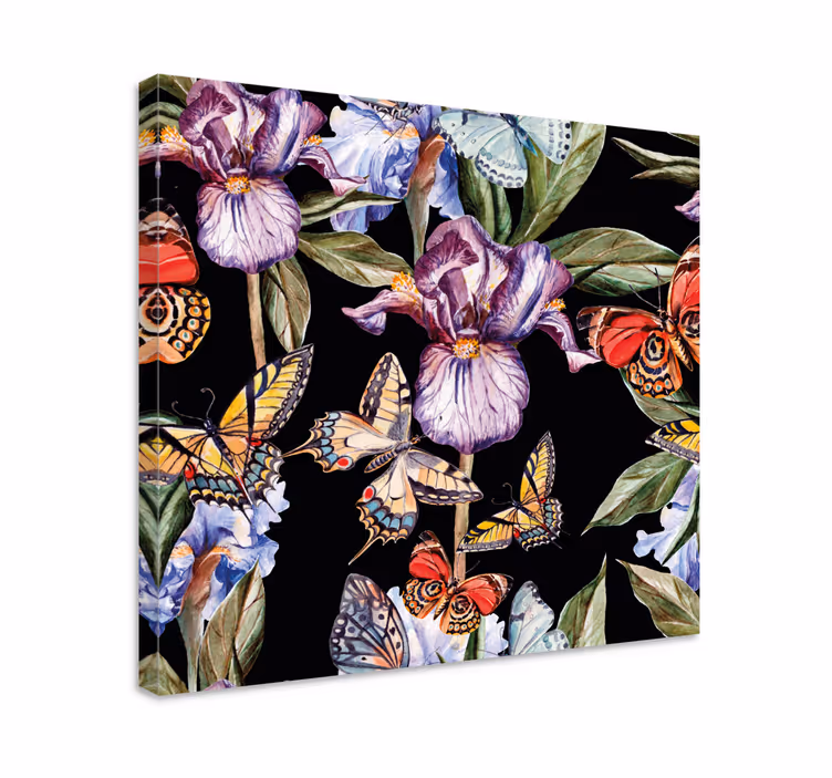 Dipinto fiori e piante farfalle e iris - TenStickers