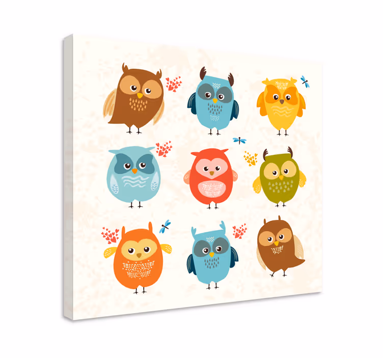 Quadro con animali e insetti collezione di gufi incantevoli - TenStickers