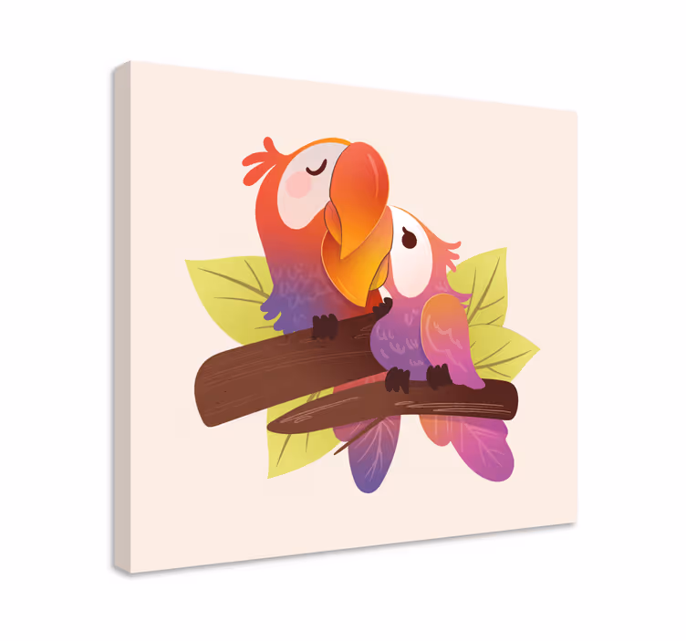 Quadro gatto abbraccio di pappagalli amorevoli - TenStickers