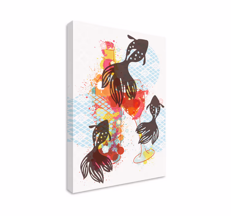 Quadro rustico silhouette di pesci colorati - TenStickers
