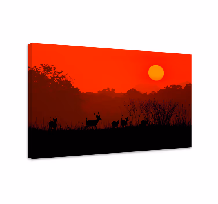 Quadro con cervo silhouette di un cervo al tramonto - TenStickers
