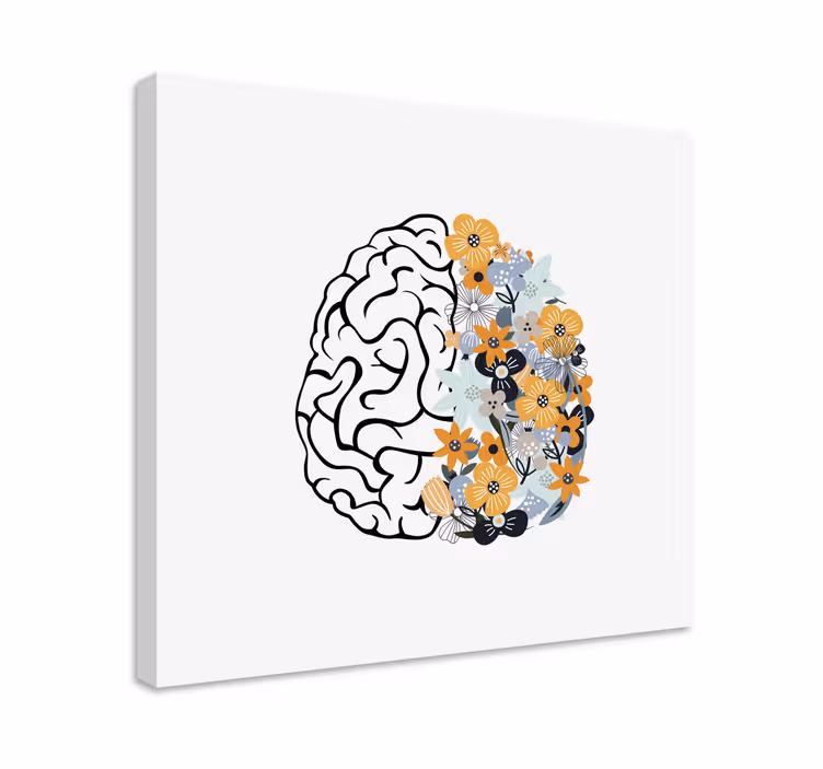 Dipinto fiori e piante cervello con elementi floreali - TenStickers