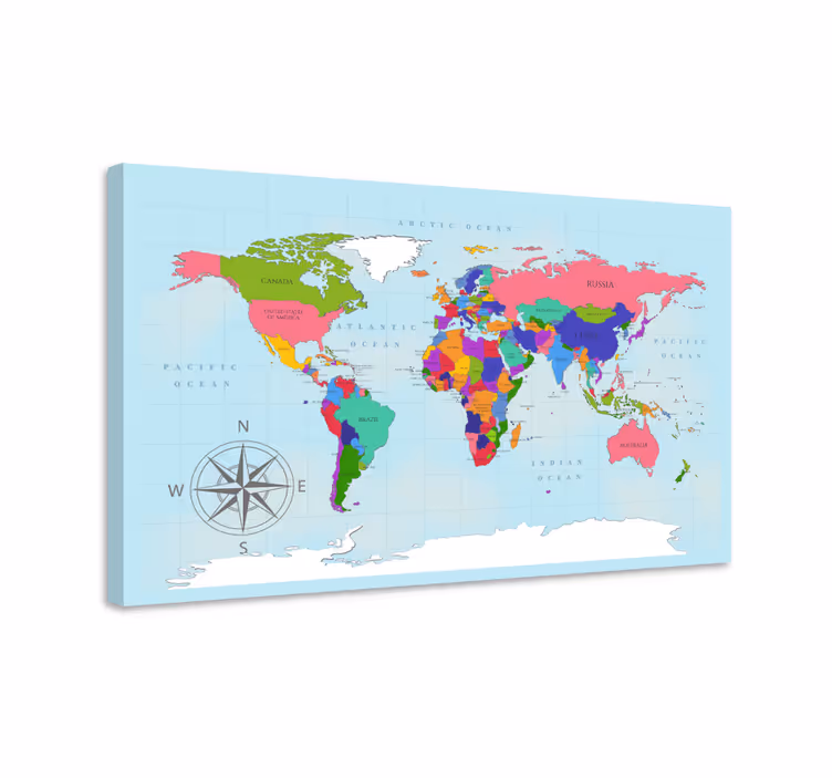 Quadro con la mappa del mondo colorata - TenStickers